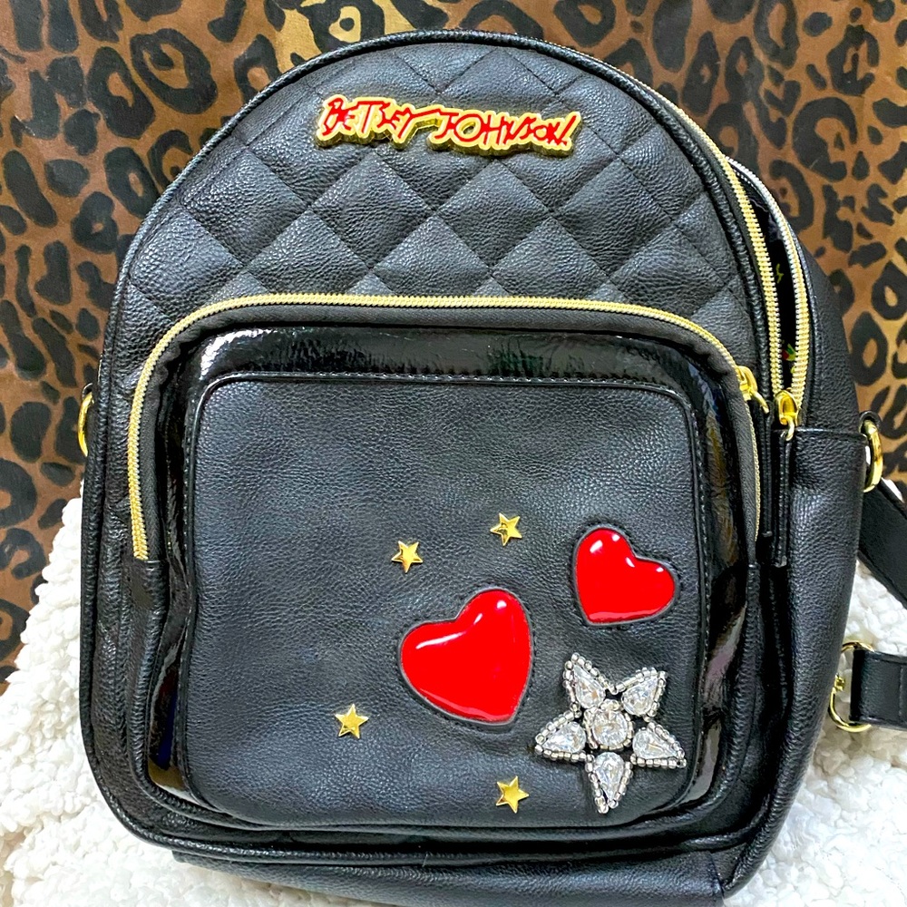 Black with red heart Betsey Johnson mini backpack. BNWOT